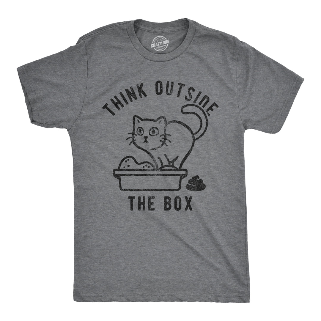 Funny Dark Heather Grey Think Outside The Litter Box Mens T Shirt Nerdy Cat Toilet Tee