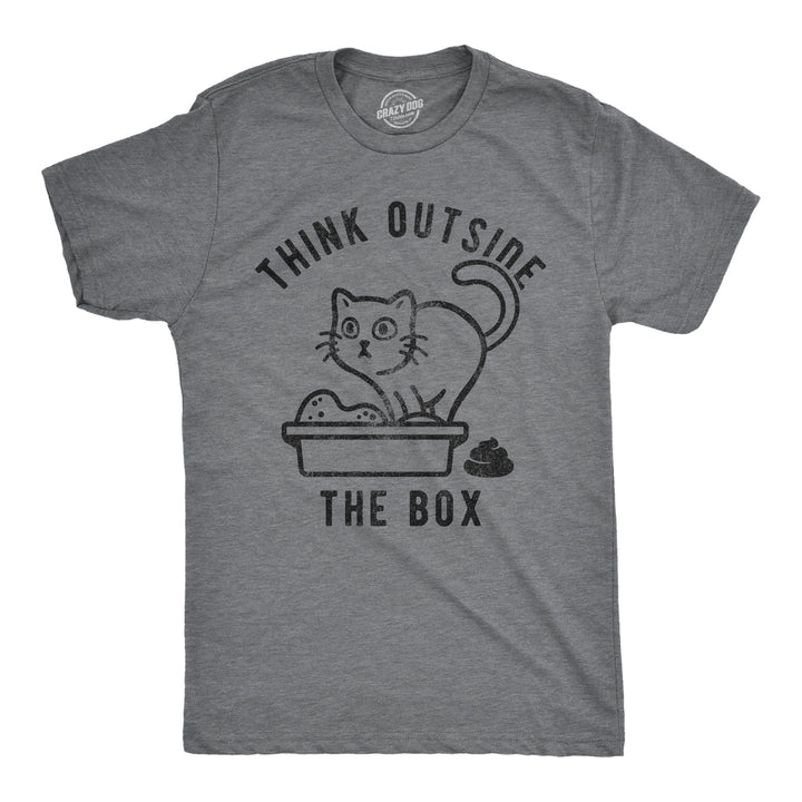 Funny Dark Heather Grey Think Outside The Litter Box Mens T Shirt Nerdy Cat Toilet Tee