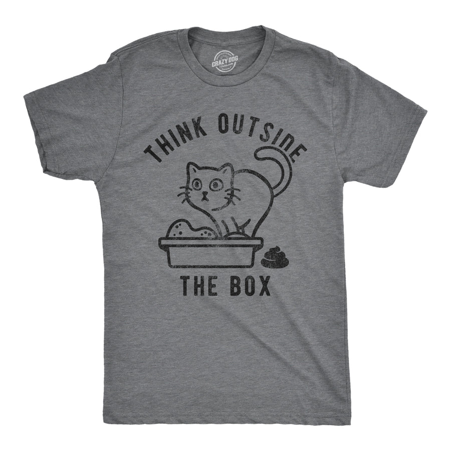 Funny Dark Heather Grey Think Outside The Litter Box Mens T Shirt Nerdy Cat Toilet Tee