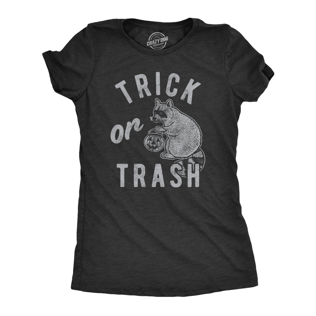 Funny Heather Black Trick Or Trash Womens T Shirt Nerdy Halloween Animal Tee
