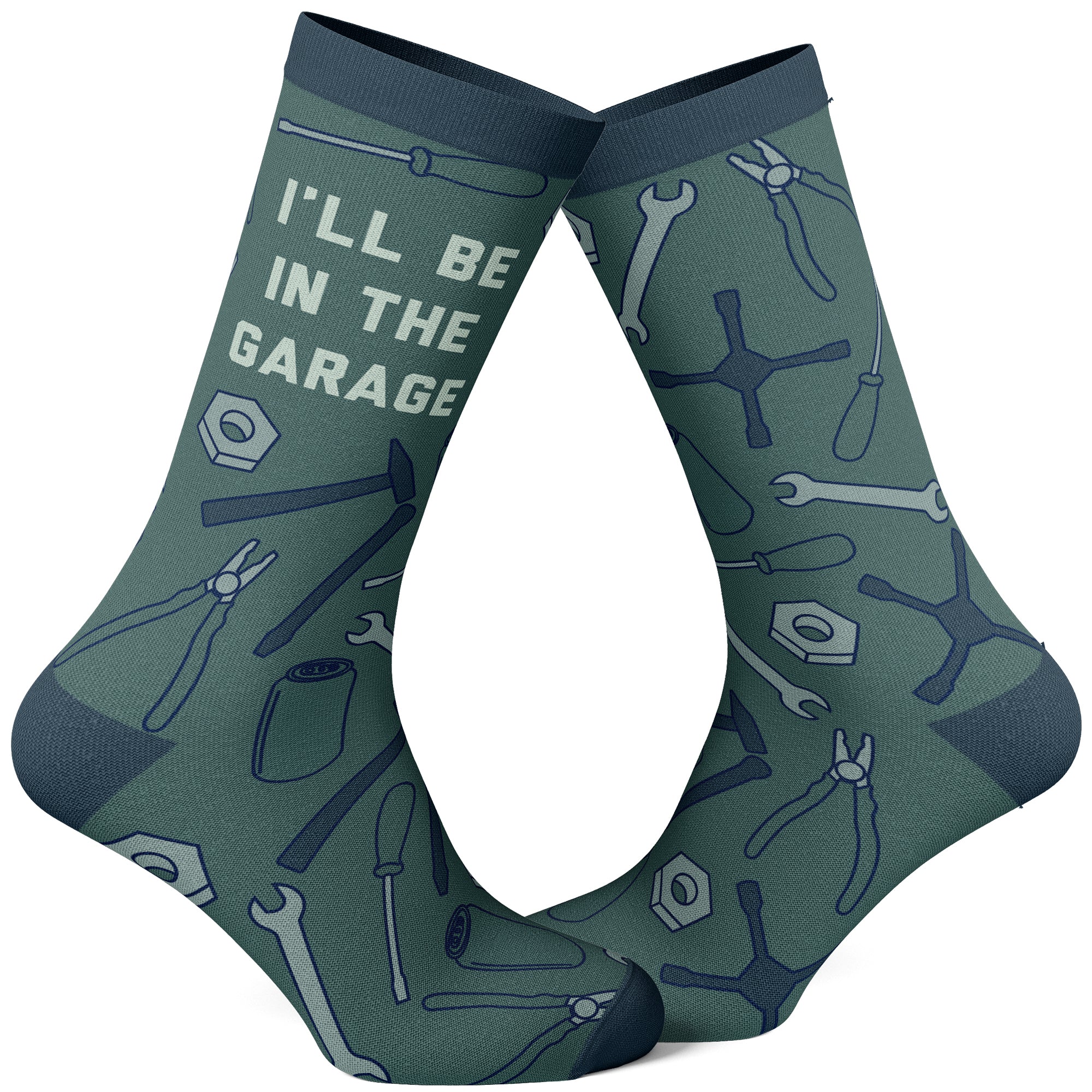 Funny Green Men's I'll Be In The Garage Sock Nerdy Father's Day Mechanic sarcastic Tee