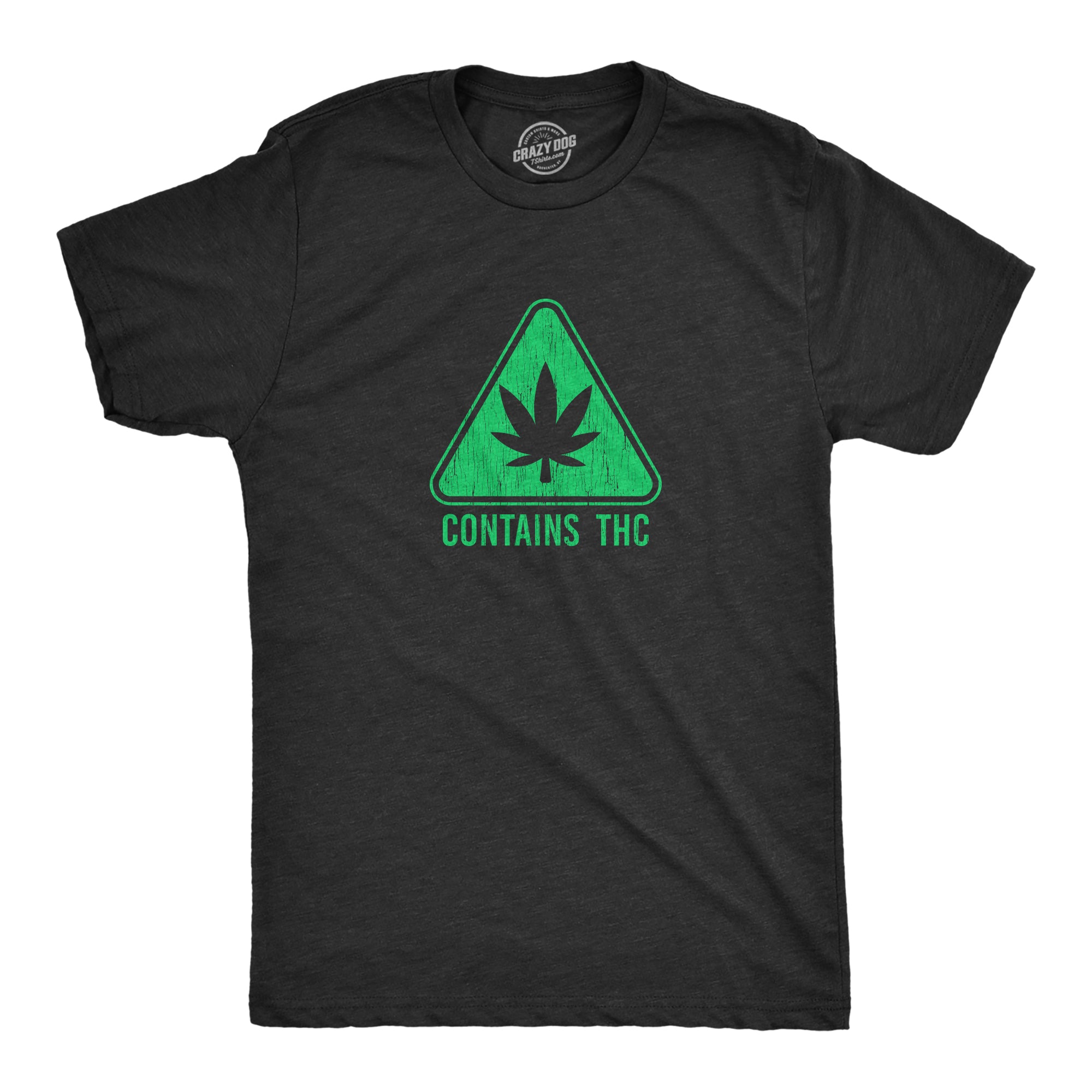 Funny Heather Black - THC Contains THC Mens T Shirt Nerdy 420 Tee