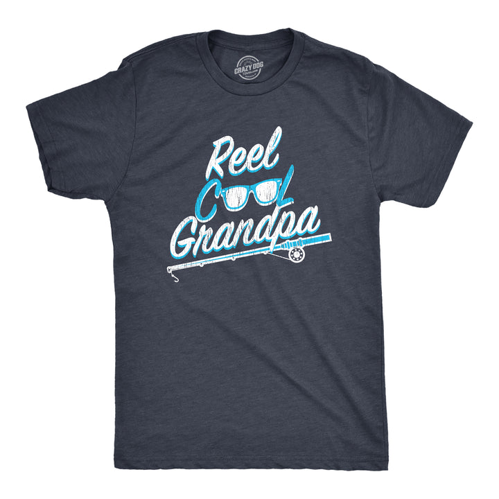 Funny Heather Navy Reel Cool Grandpa Mens T Shirt Nerdy Fishing Grandfather Sarcastic Tee