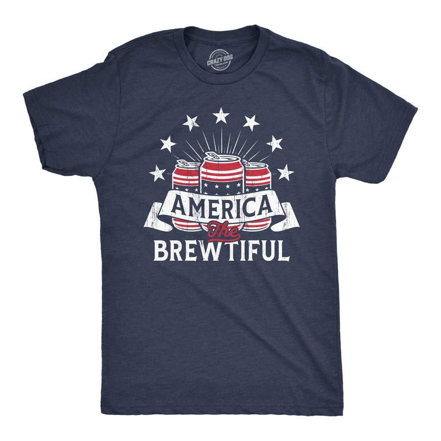 Funny Heather Navy America The Brewtiful Mens T Shirt Nerdy Fourth of July Beer Drinking Tee