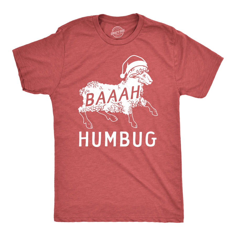 Funny Heather Red - HUMBUG Baaah Humbug Mens T Shirt Nerdy Christmas Tee