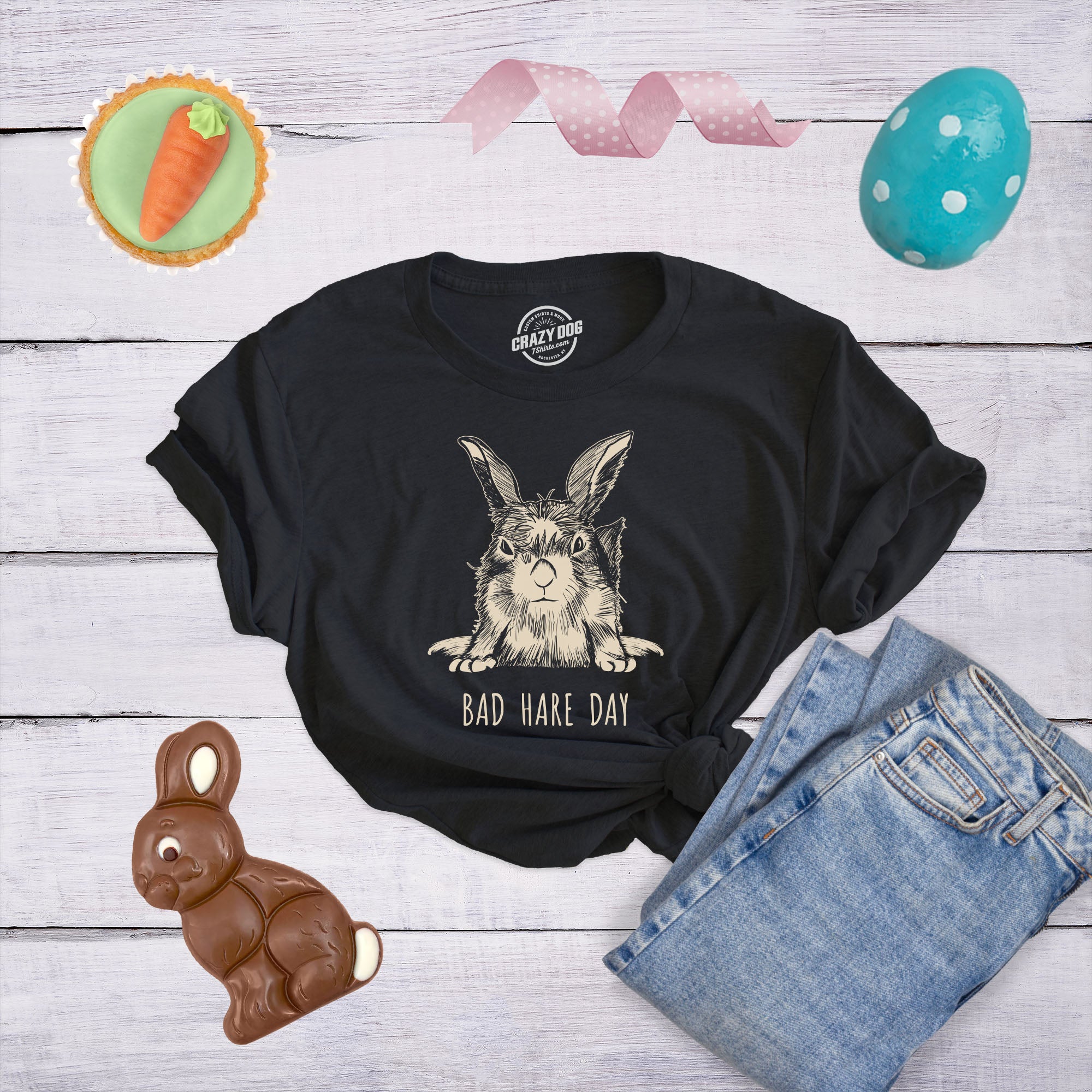 Funny Heather Black - Bad Hare Day Bad Hare Day Womens T Shirt Nerdy Easter Tee