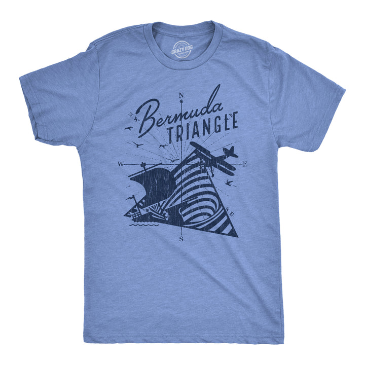 Funny Light Heather Blue Bermuda Triangle Mens T Shirt Nerdy Vacation Sarcastic Tee