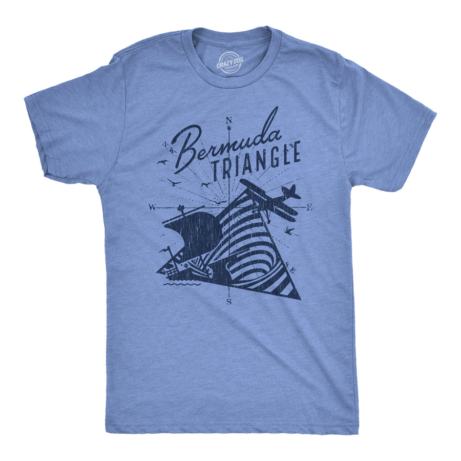 Funny Light Heather Blue Bermuda Triangle Mens T Shirt Nerdy Vacation Sarcastic Tee