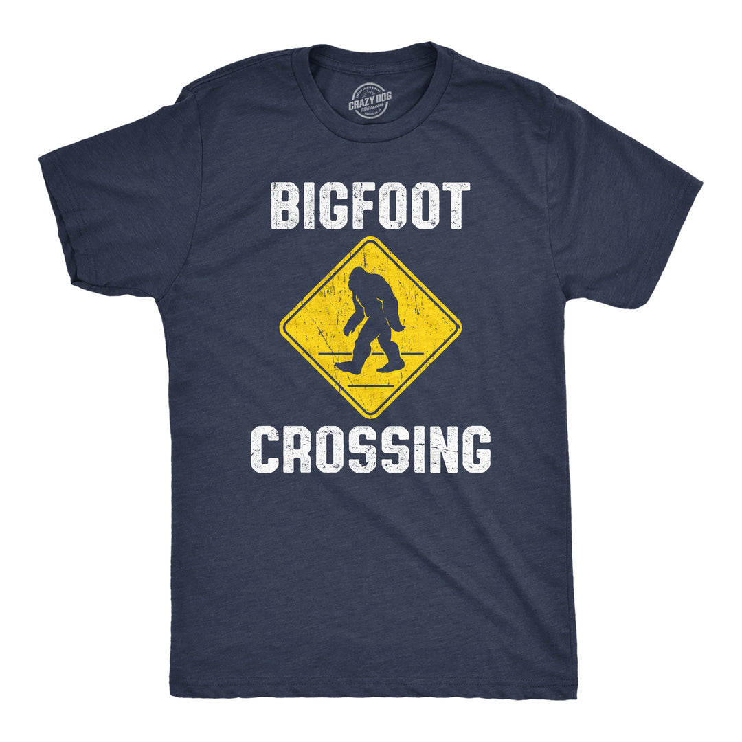 Funny Heather Navy - CROSSING Bigfoot Crossing Mens T Shirt Nerdy Sarcastic Tee