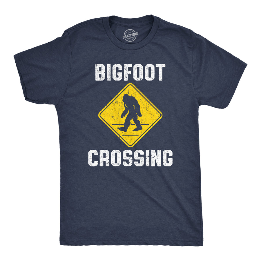 Funny Heather Navy - CROSSING Bigfoot Crossing Mens T Shirt Nerdy Sarcastic Tee