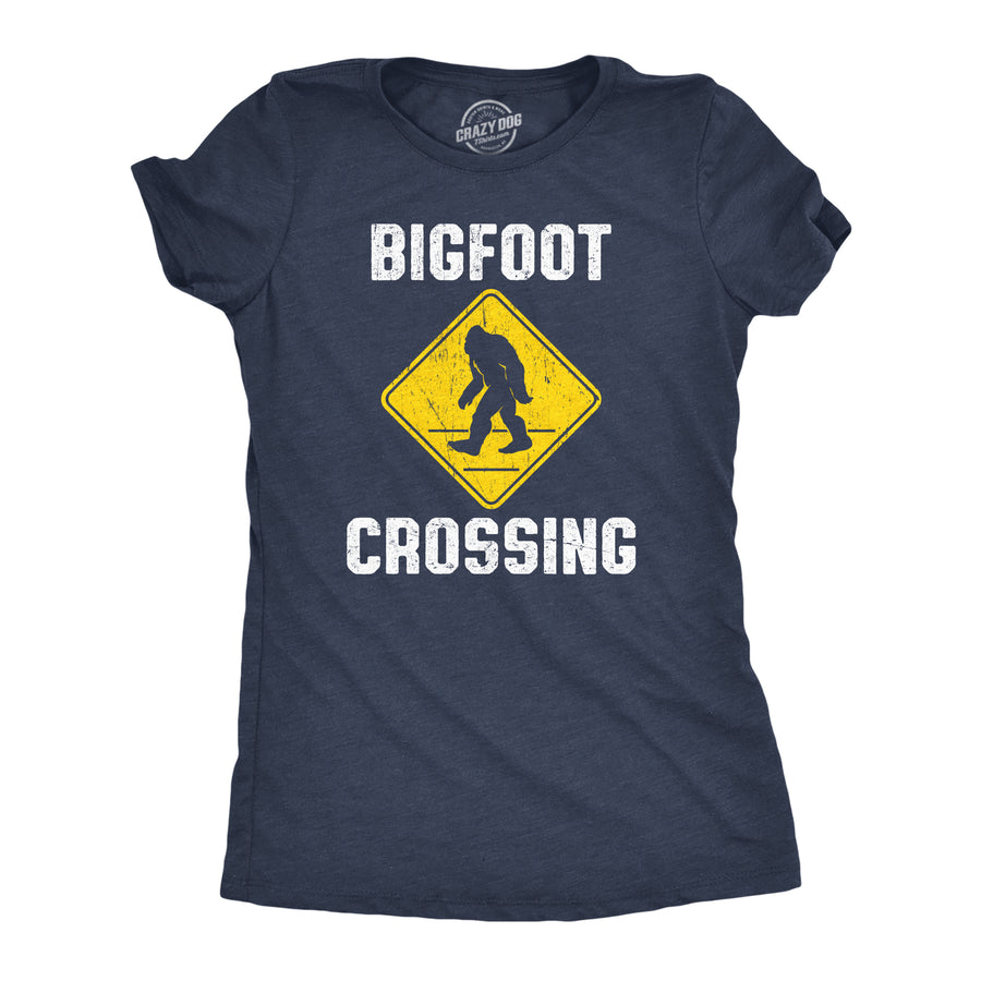 Funny Heather Navy - CROSSING Bigfoot Crossing Womens T Shirt Nerdy Sarcastic Tee