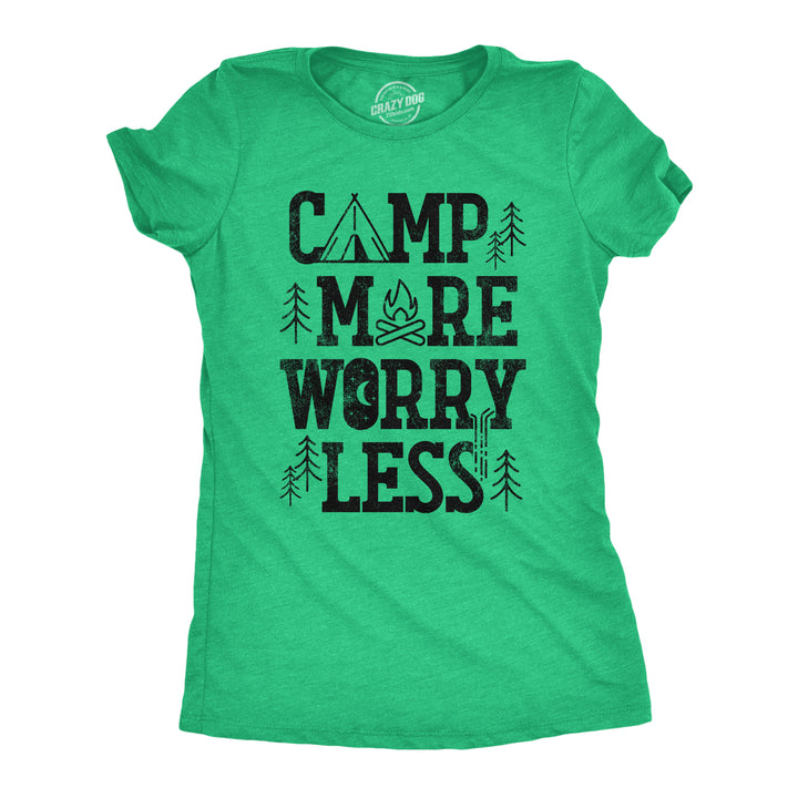 Funny Heather Green Camp More Worry Less Womens T Shirt Nerdy Camping Retro Tee