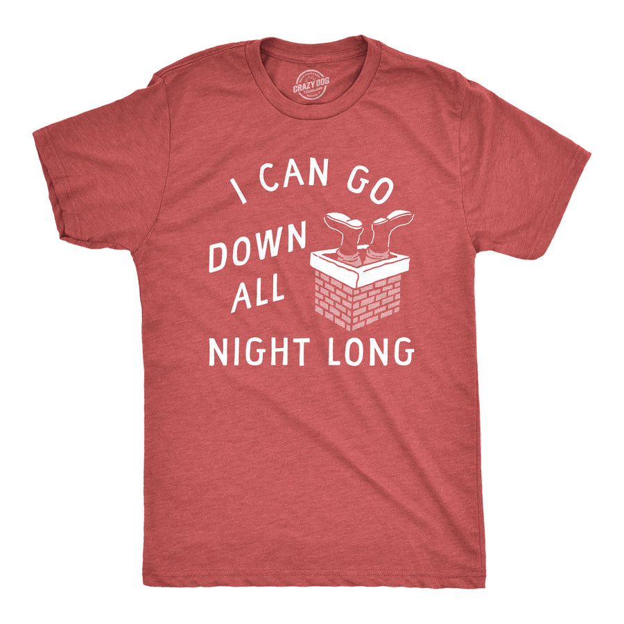 Funny Heather Red - DOWN I Can Go Down All Night Long Mens T Shirt Nerdy Christmas Sex Tee