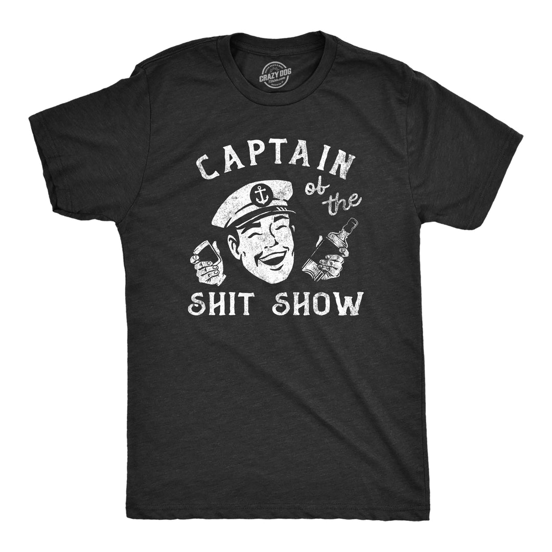 Funny Heather Black - SHIT Captain Of The Shit Show Mens T Shirt Nerdy Drinking Tee