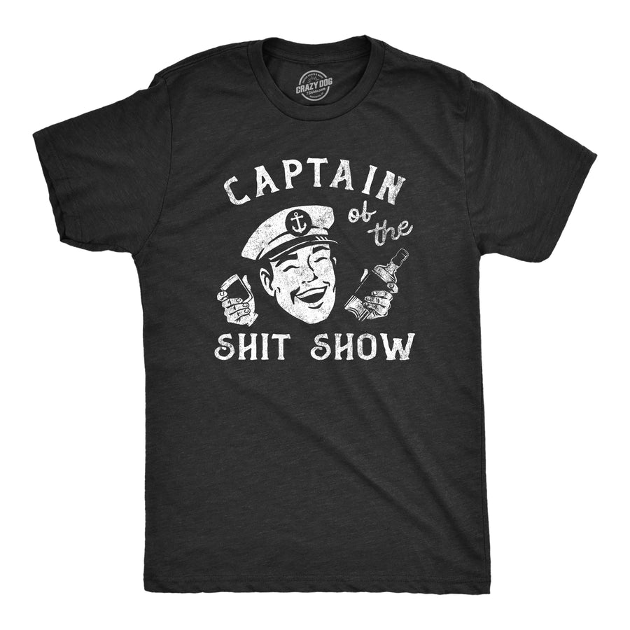 Funny Heather Black - SHIT Captain Of The Shit Show Mens T Shirt Nerdy Drinking Tee
