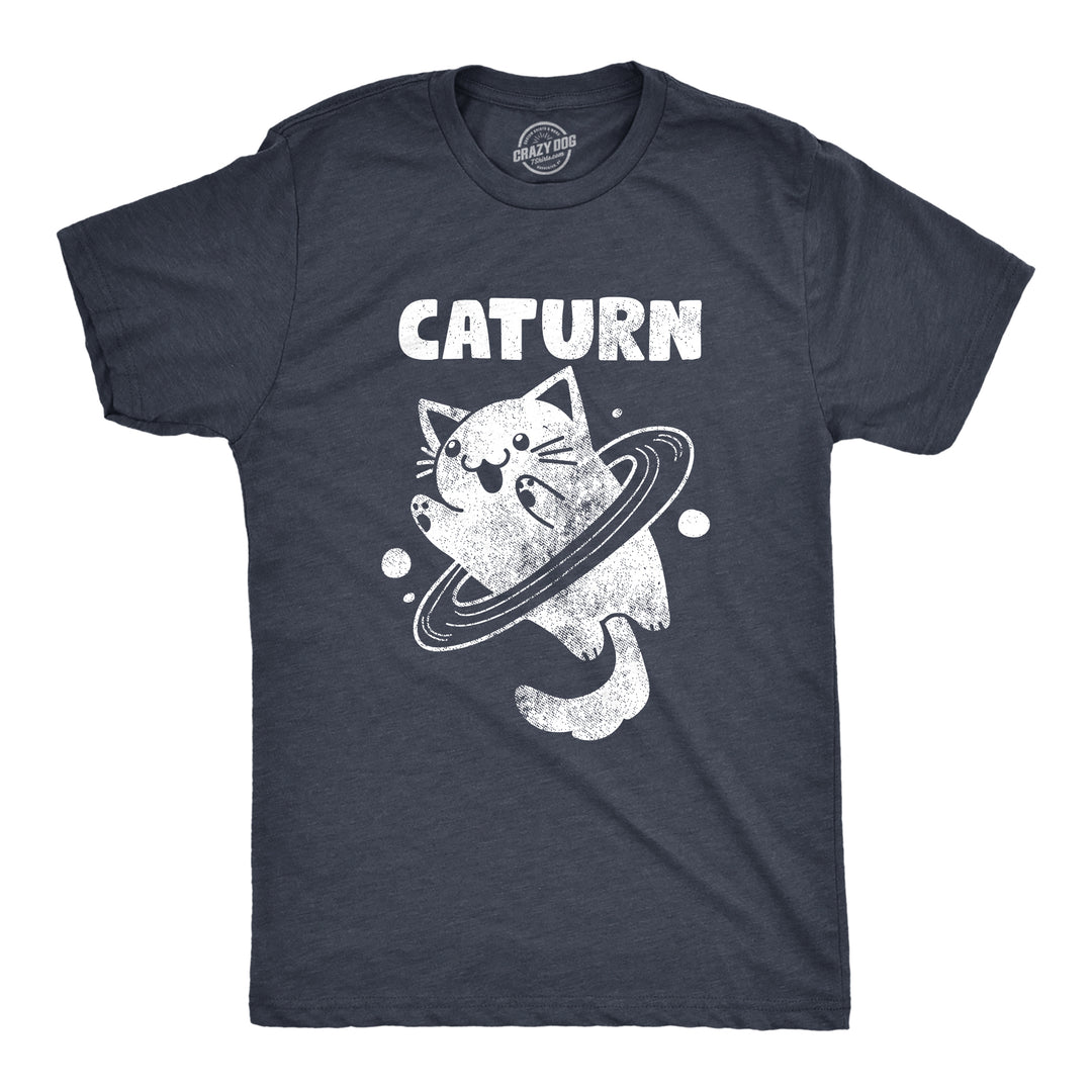 Funny Heather Navy - CATURN Caturn Mens T Shirt Nerdy Cat Space Tee