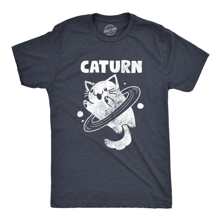 Funny Heather Navy - CATURN Caturn Mens T Shirt Nerdy Cat Space Tee