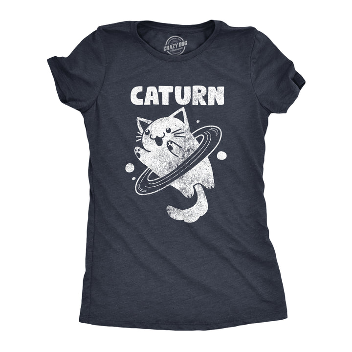 Funny Heather Navy - CATURN Caturn Womens T Shirt Nerdy Cat Space Tee