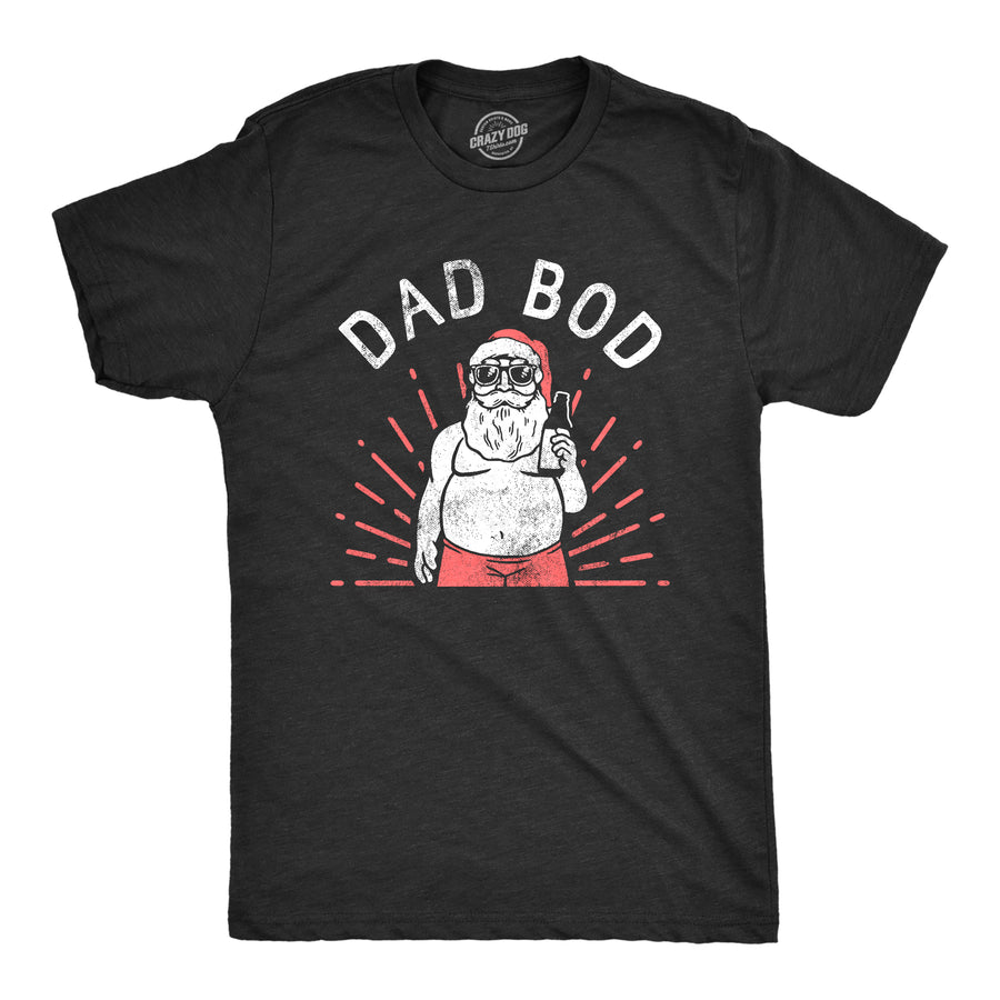 Funny Heather Black Dad Bod Santa Mens T Shirt Nerdy Christmas Drinking Tee