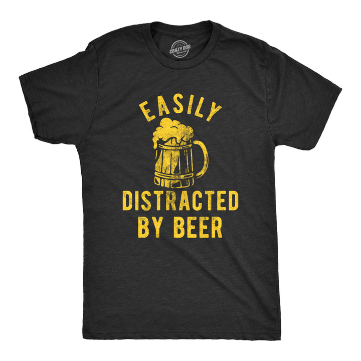 Funny Heather Black Easily Distracted By Beer Mens T Shirt Nerdy Beer Tee