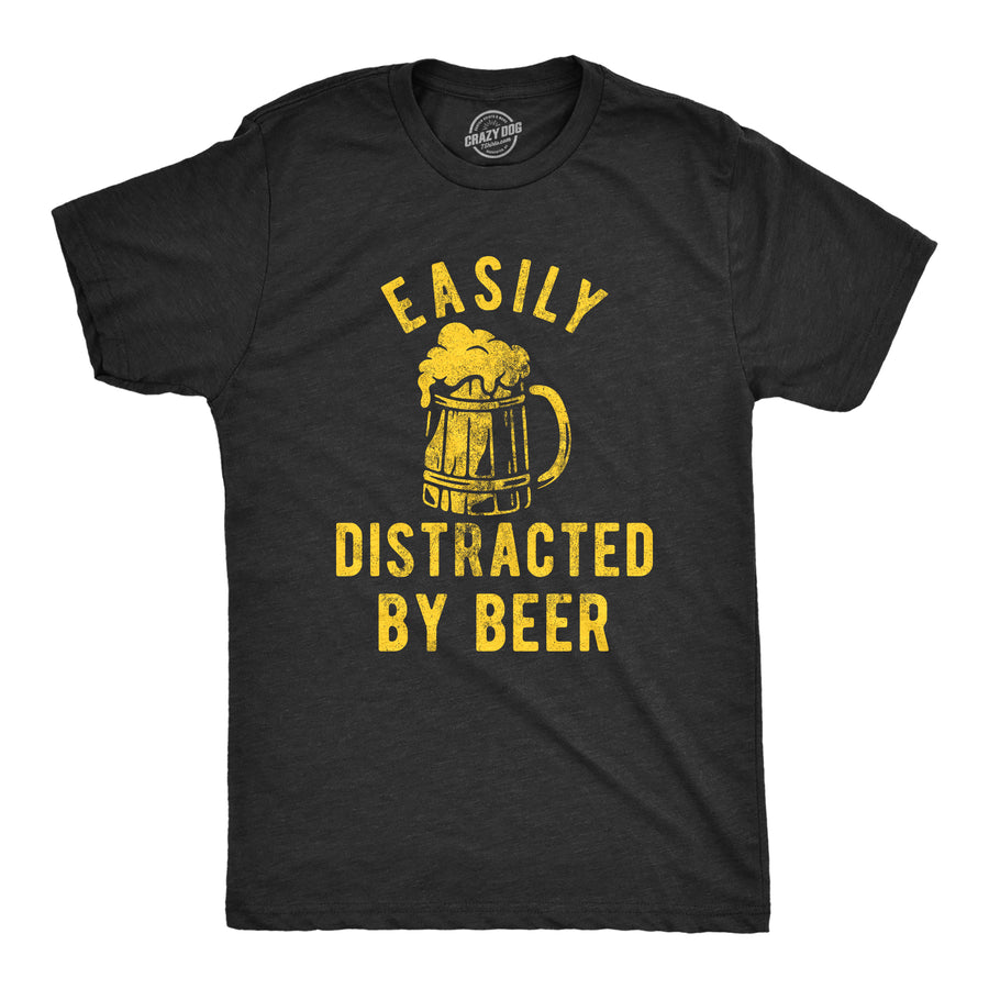 Funny Heather Black Easily Distracted By Beer Mens T Shirt Nerdy Beer Tee