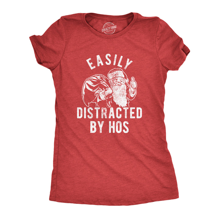 Funny Heather Red - HOS Easily Distracted By Hos Womens T Shirt Nerdy Christmas Sarcastic Tee