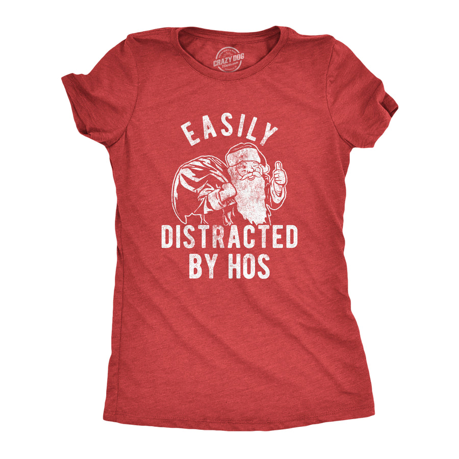 Funny Heather Red - HOS Easily Distracted By Hos Womens T Shirt Nerdy Christmas Sarcastic Tee