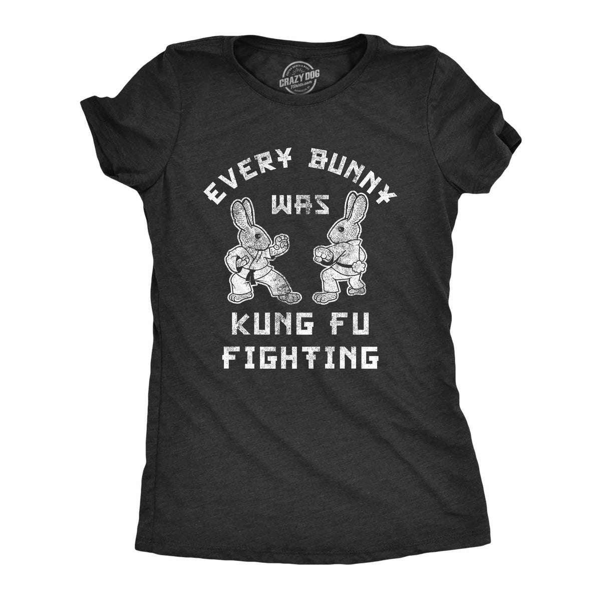 Funny Heather Black - Bunny Kung Fu Every Bunny Was Kung Fu Fighting Womens T Shirt Nerdy Easter Animal Sarcastic Tee