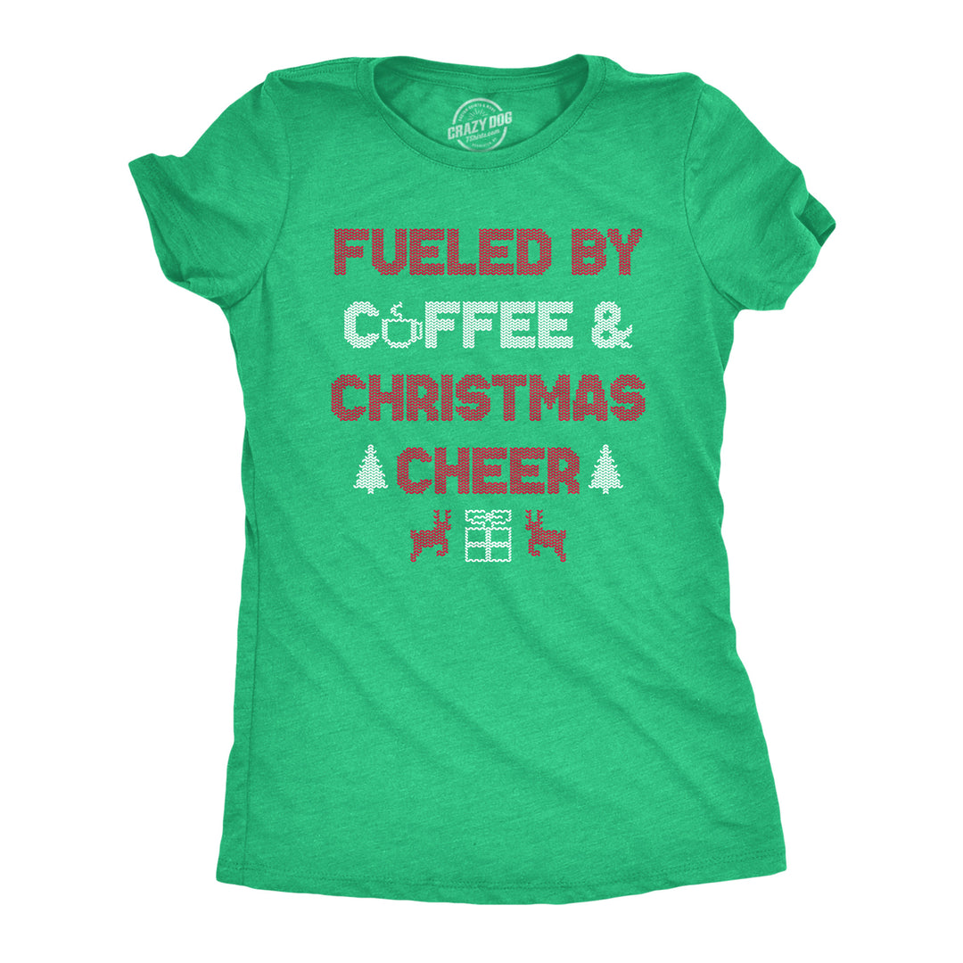 Funny Heather Green - CHEER Fueled By Coffee And Christmas Cheer Womens T Shirt Nerdy Christmas Coffee Tee