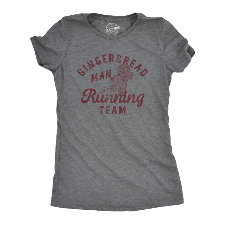 Funny Dark Heather Grey - RUNNING Gingerbread Man Running Team Womens T Shirt Nerdy Christmas Food Sarcastic Tee