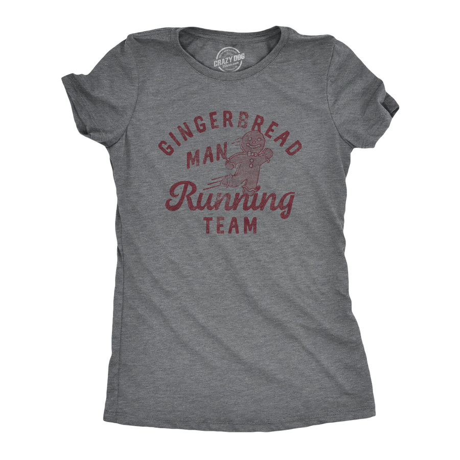 Funny Dark Heather Grey - RUNNING Gingerbread Man Running Team Womens T Shirt Nerdy Christmas Food Sarcastic Tee