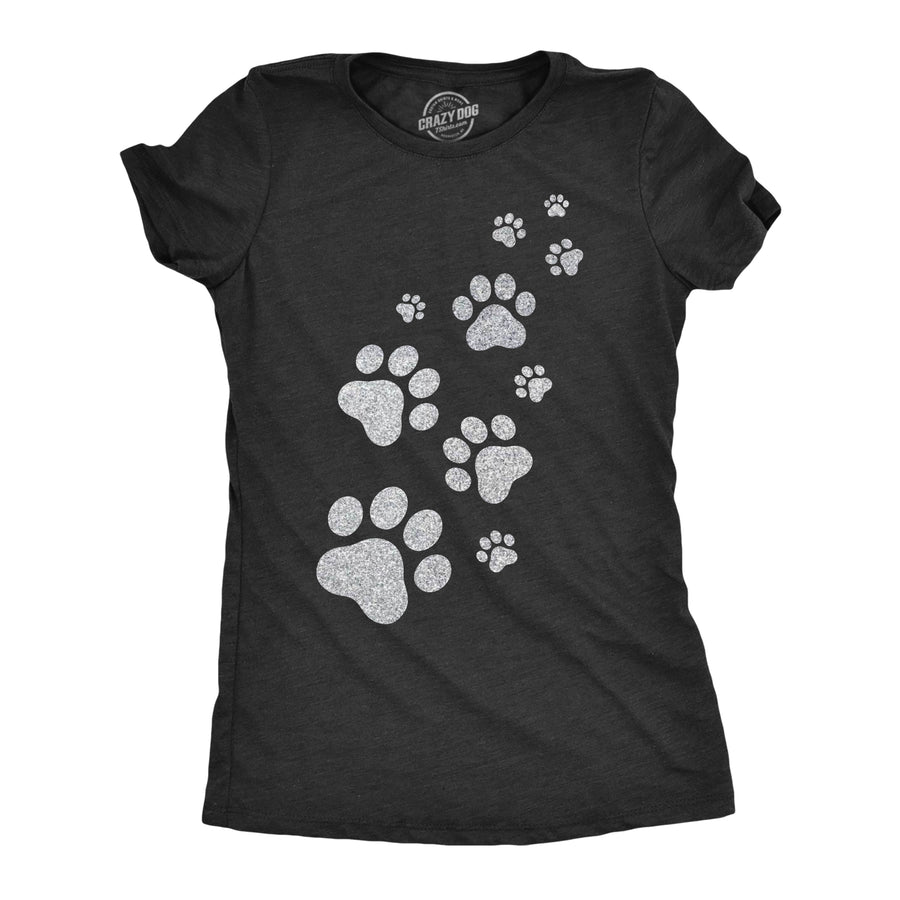 Funny Heather Black - Glitter Cat Paw Glitter Cat Paw Prints Womens T Shirt Nerdy Mother's Day Cat Tee