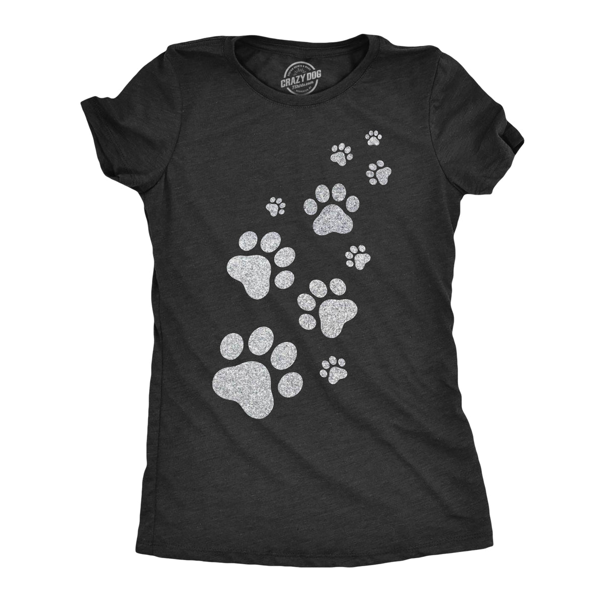 Funny Heather Black - Glitter Cat Paw Glitter Cat Paw Prints Womens T Shirt Nerdy Mother&#39;s Day Cat Tee