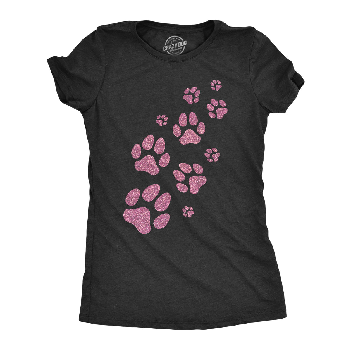 Funny Heather Black - Glitter Dog Paw Glitter Dog Paw Prints Womens T Shirt Nerdy Mother&#39;s Day Dog Tee
