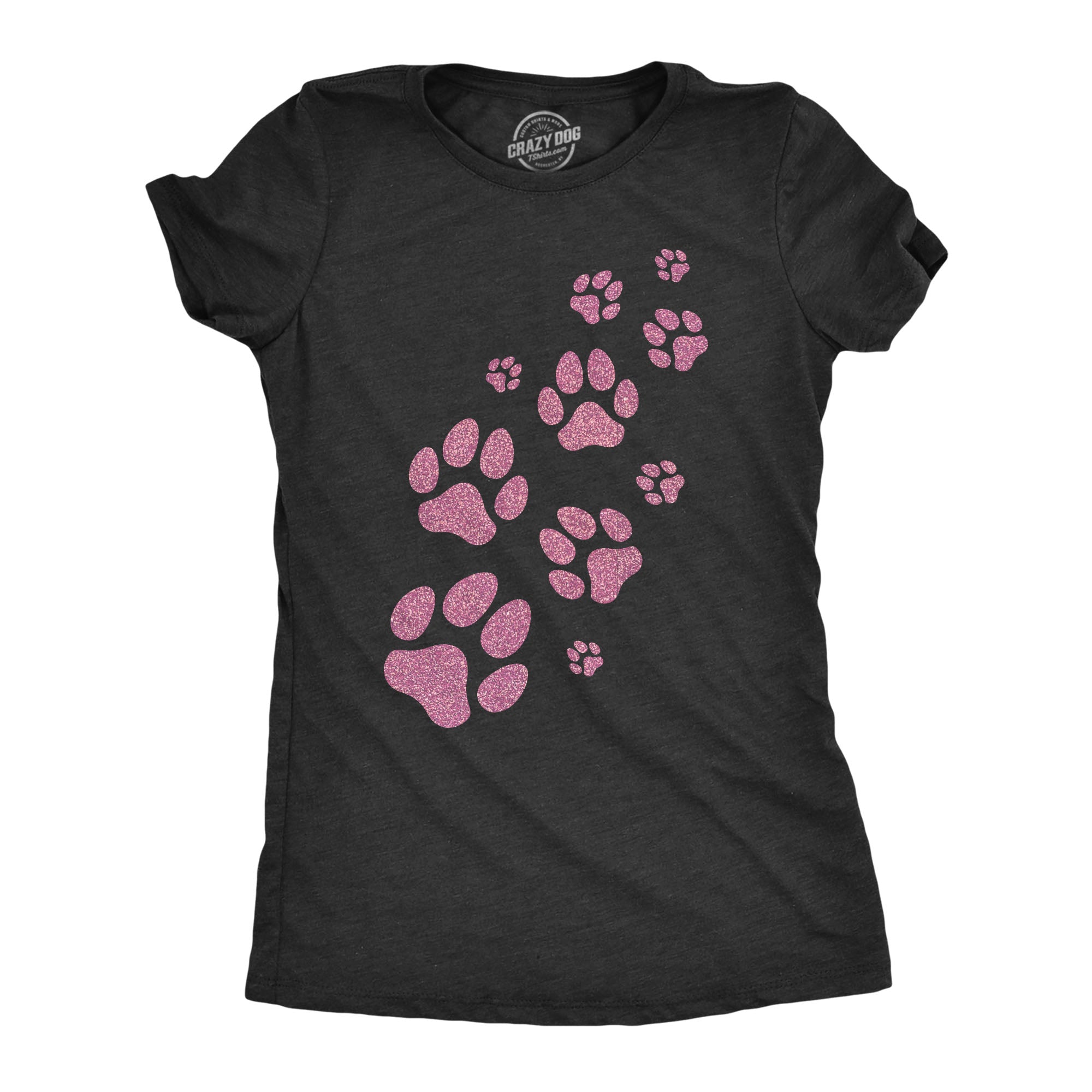 Funny Heather Black - Glitter Dog Paw Glitter Dog Paw Prints Womens T Shirt Nerdy Mother's Day Dog Tee