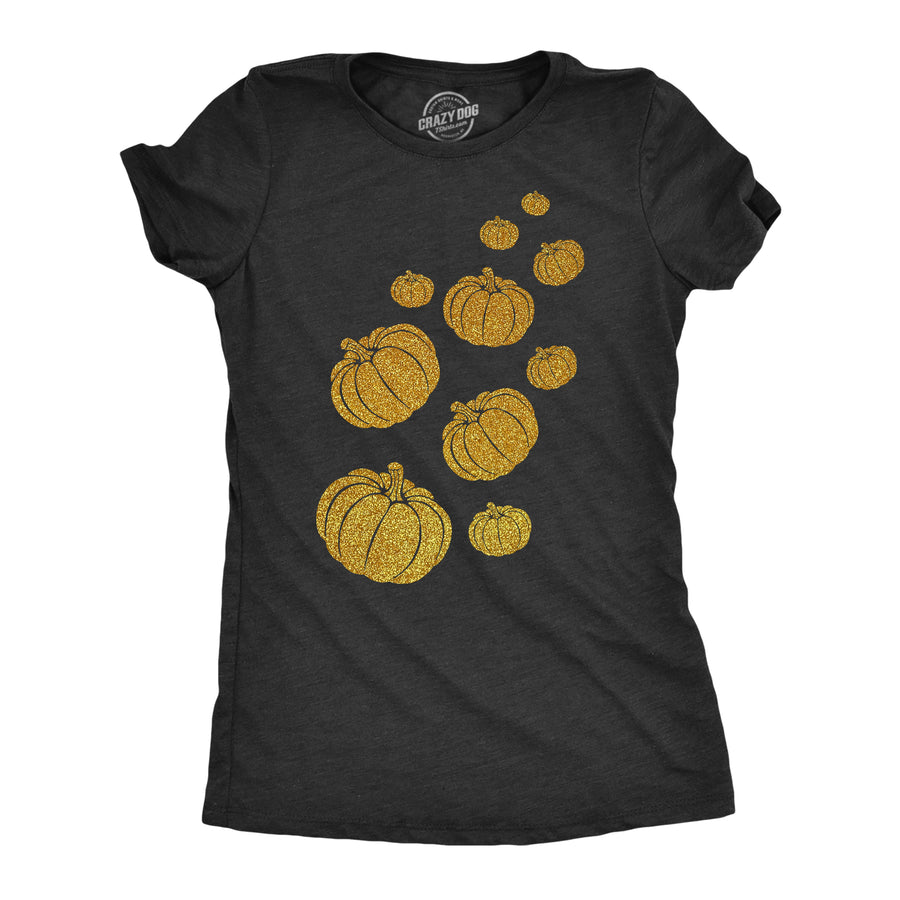 Funny Heather Black Glitter Pumpkins Womens T Shirt Nerdy Halloween Retro Tee