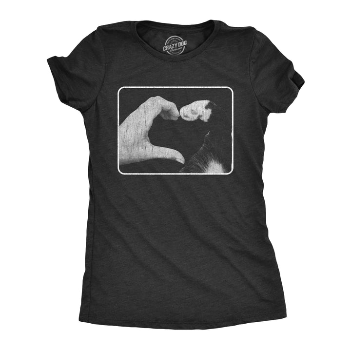 Funny Heather Black - HEART Hand Paw Heart Womens T Shirt Nerdy Cat Tee