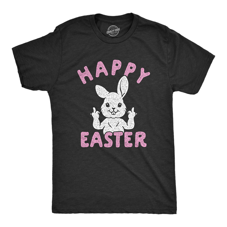 Funny Heather Black Happy Easter Middle Finger Mens T Shirt Nerdy Easter Sarcastic Tee
