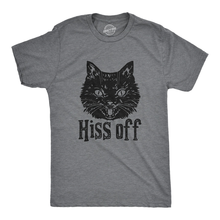Funny Dark Heather Grey - HISS Hiss Off Mens T Shirt Nerdy Cat Tee