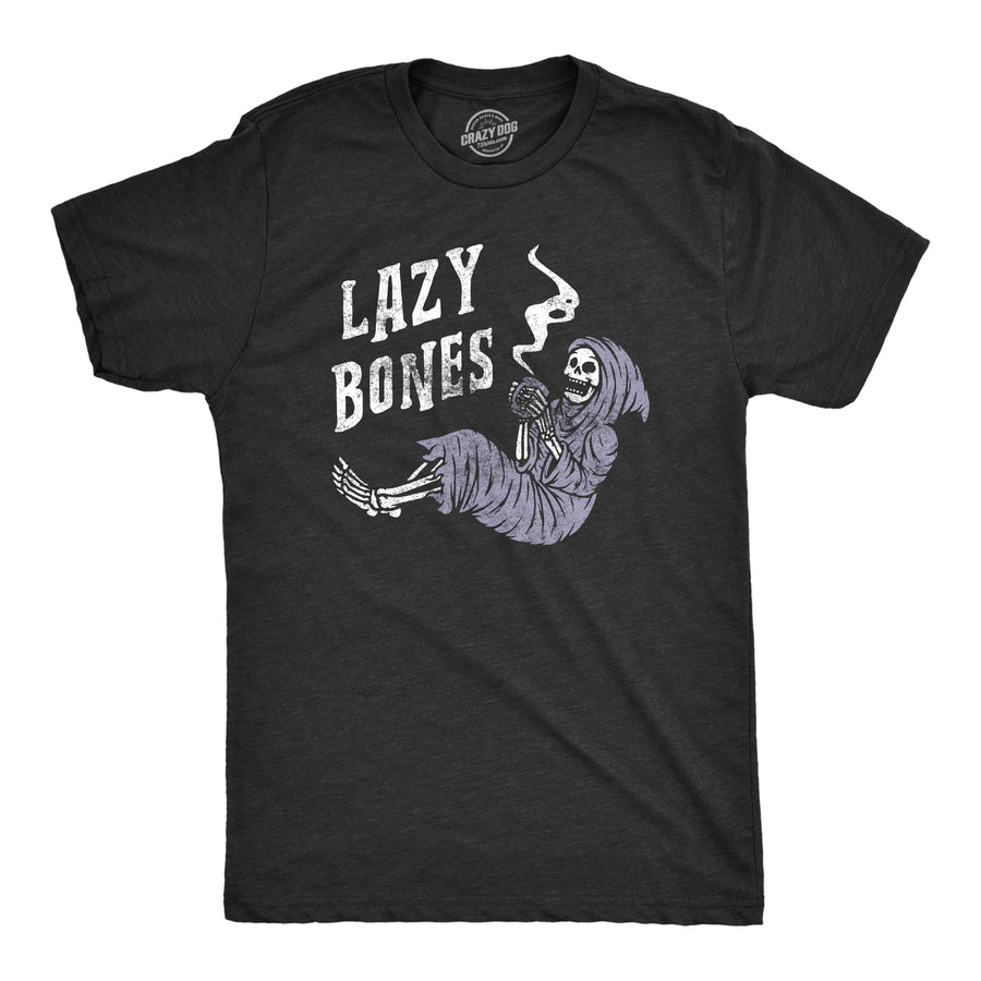 Funny Heather Black - Lazy Bones Lazy Bones Mens T Shirt Nerdy Halloween Sarcastic Tee