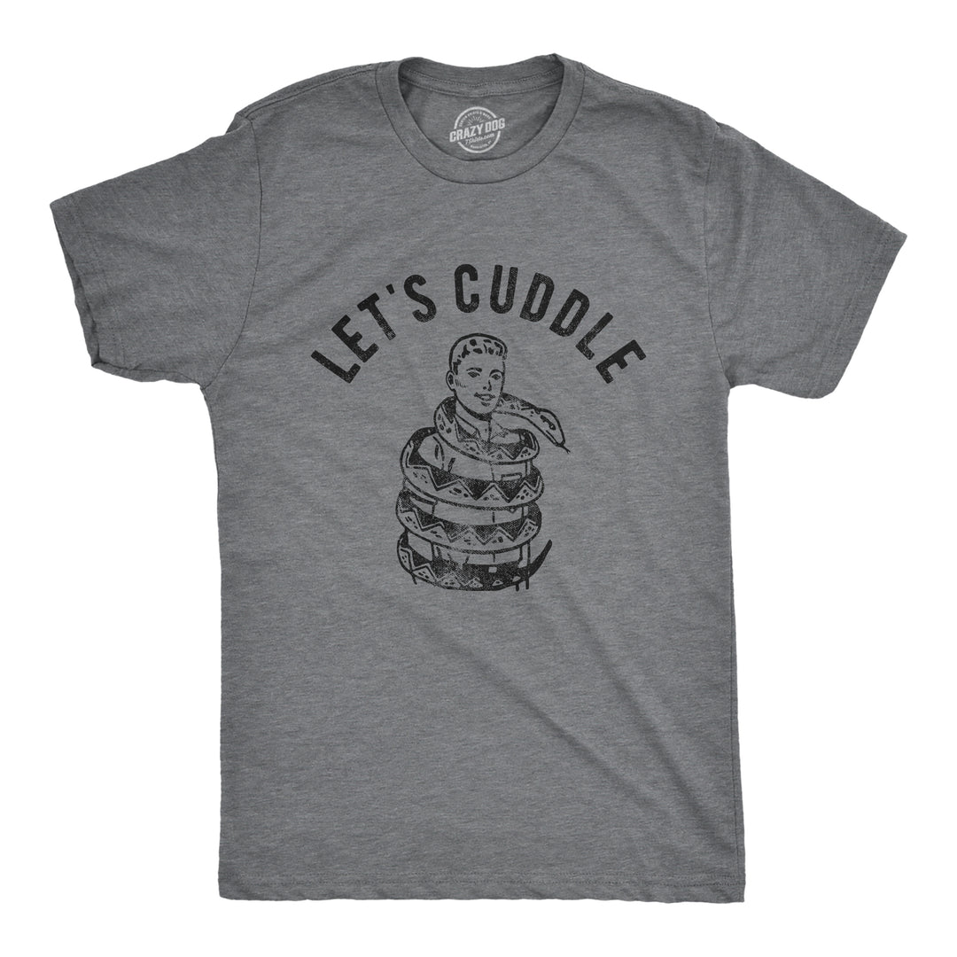 Funny Dark Heather Grey Lets Cuddle Snake Mens T Shirt Nerdy Valentine's Day Sarcastic Tee