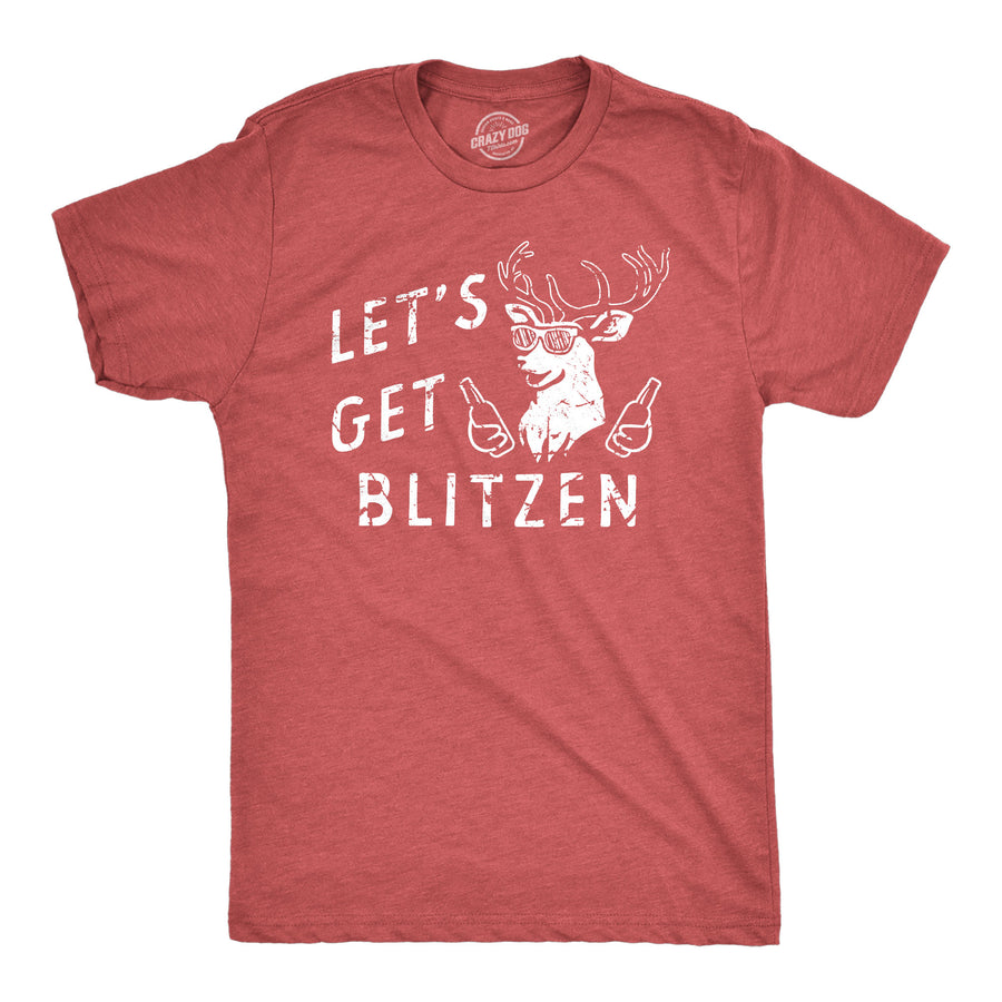 Funny Heather Red - BLITZEN Lets Get Blitzen Mens T Shirt Nerdy Christmas Drinking Tee