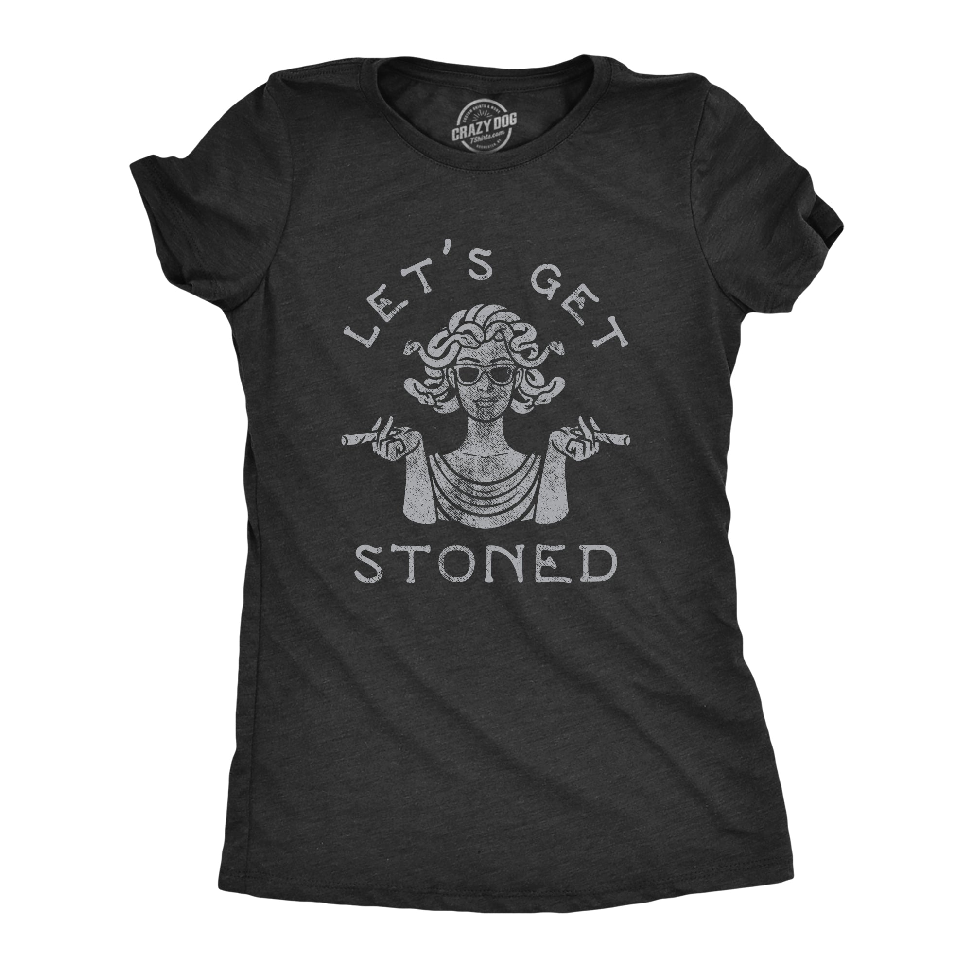 Funny Heather Black Lets Get Stoned Womens T Shirt Nerdy 420 Sarcastic Tee