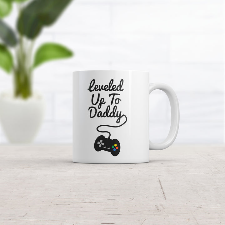 Leveled Up To Daddy Mug Funny Father's Day Video Game Controller Graphic Novelty Coffee Cup-11oz