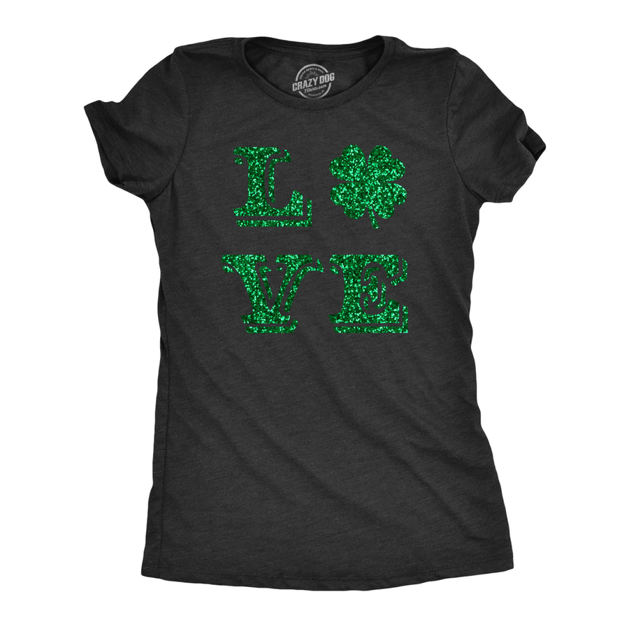 Funny Heather Black - Love Clover Glitter Love Clover Glitter Womens T Shirt Nerdy Saint Patrick's Day Tee