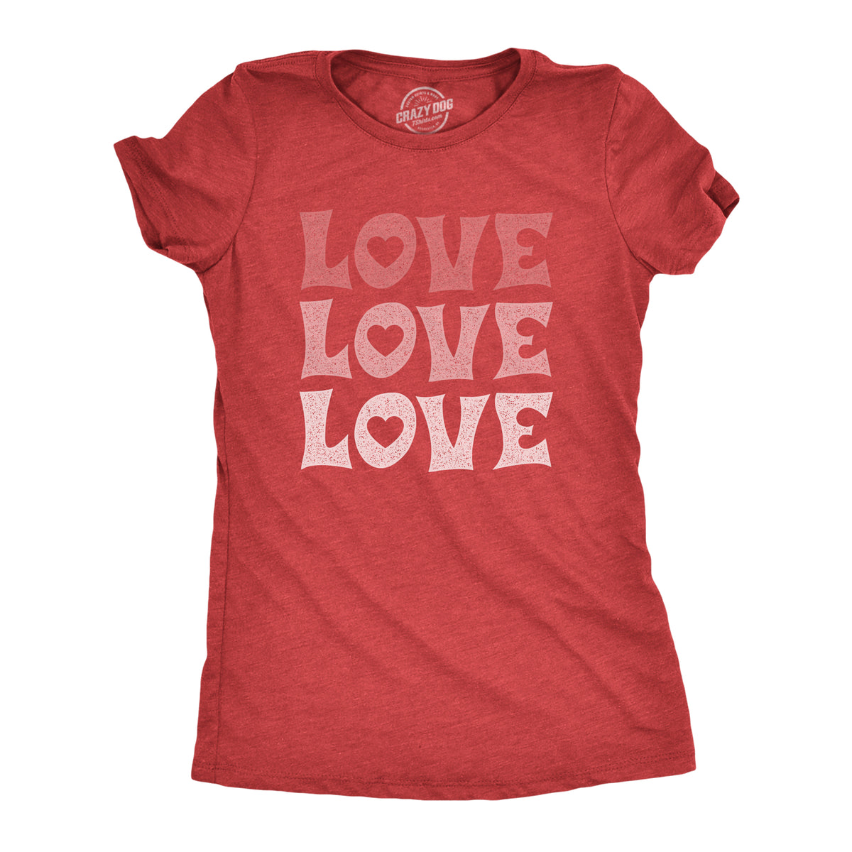Funny Heather Red - Love 3X Love Love Love Womens T Shirt Nerdy Valentine&#39;s Day Tee