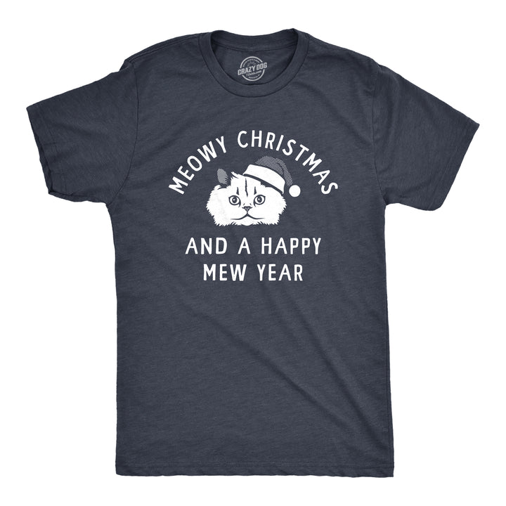 Funny Heather Navy - MEOWY Meowy Christmas Mens T Shirt Nerdy Christmas Cat Tee