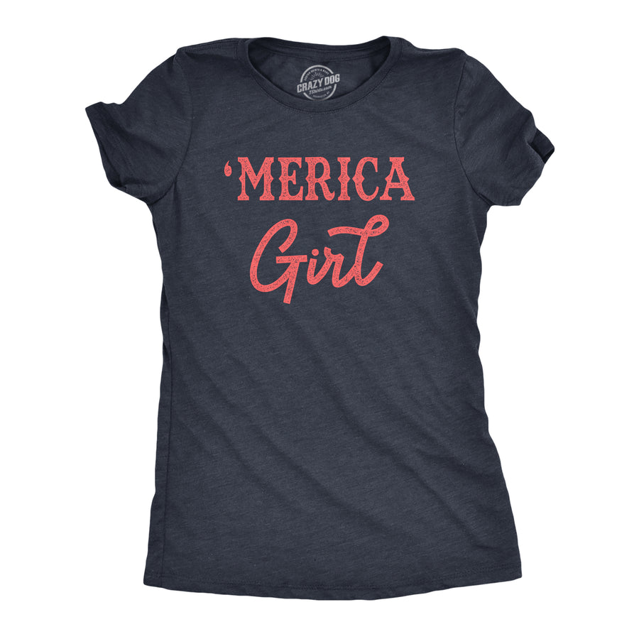 Funny Heather Navy Merica Girl Womens T Shirt Nerdy Fourth of July Tee