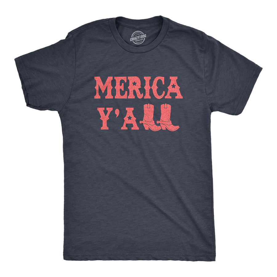 Funny Heather Navy Merica Yall Mens T Shirt Nerdy Fourth of July Tee