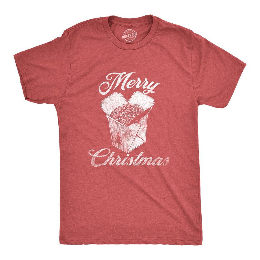 Funny Heather Red - TAKEOUT Merry Christmas Takeout Mens T Shirt Nerdy Christmas Food Tee